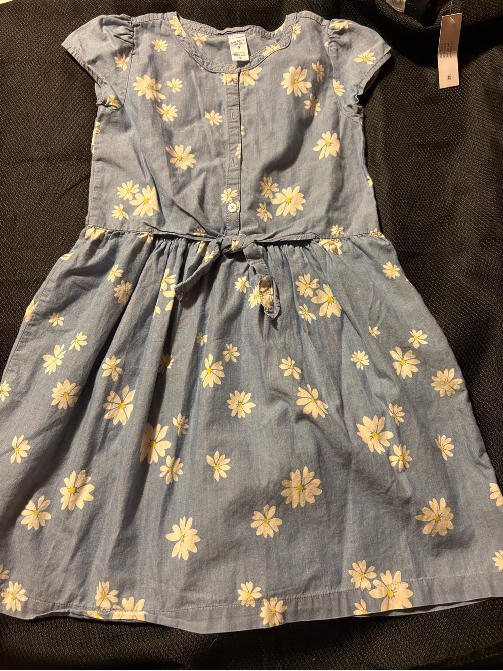 Carter’s Children's Floral Tie-Waist Dress - Light Blue with Yellow Daisy Print